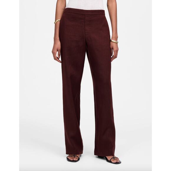 Madewell Easy Pull On Pant in 100% Linen High Rise Chocolate Raisin Large NWT - Picture 2 of 14